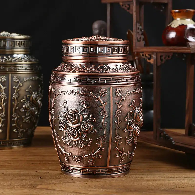 Embossed Rose Design Metal Cremation Urn