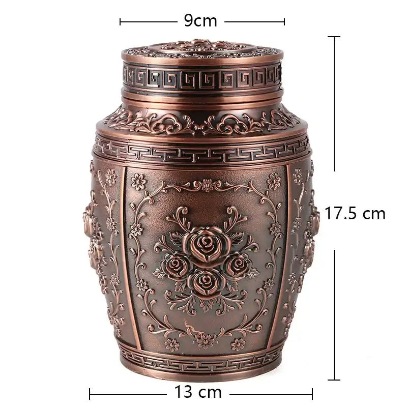 Embossed Rose Design Metal Cremation Urn