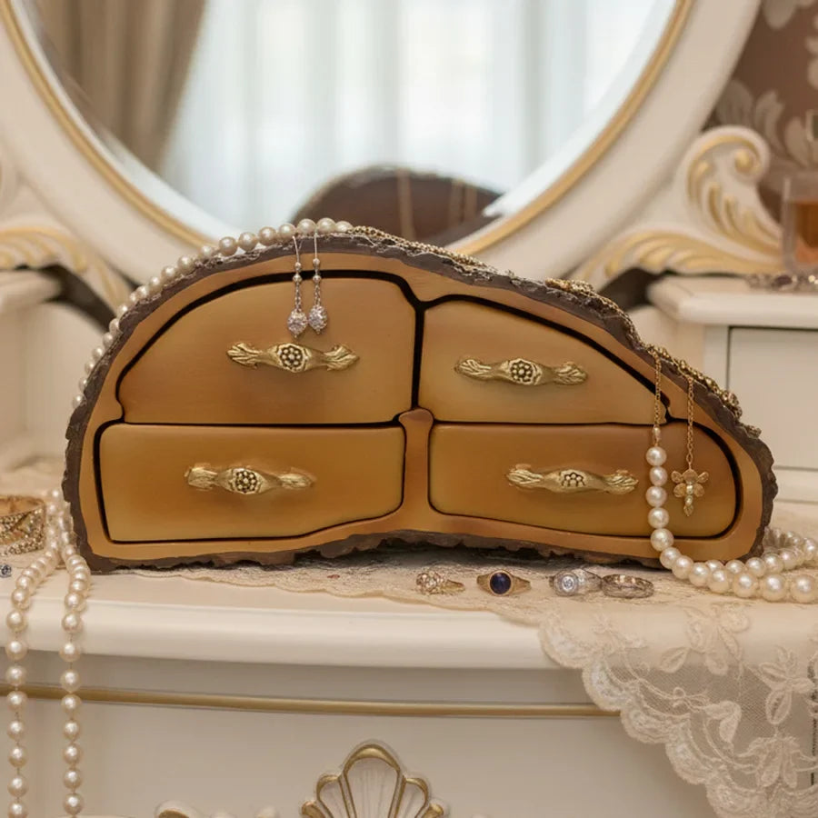 Tree Stump Jewelry Box – Rustic Resin Organizer with 4 Drawers