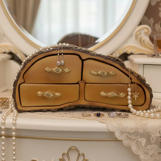 Tree Stump Jewelry Box – Rustic Resin Organizer with 4 Drawers