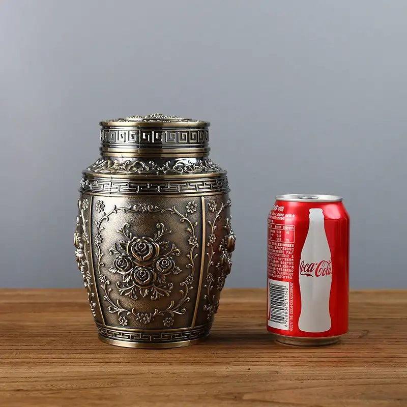Embossed Rose Design Metal Cremation Urn