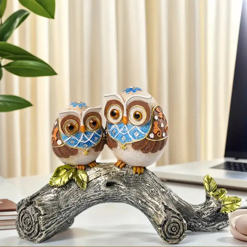 Handmade Owl Couple Resin Statue