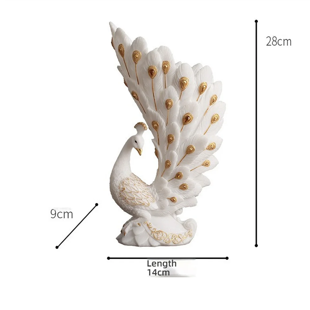 Modern Peacock Sculptural Vase – White & Gold Resin
