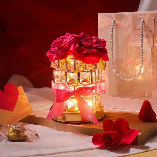 Rose Cube Crystal LED Atmosphere Table Lamp - Eternal Rose Nightlight Gift