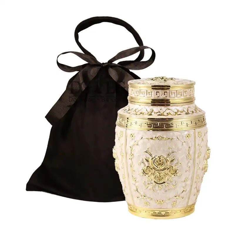 Embossed Rose Design Metal Cremation Urn