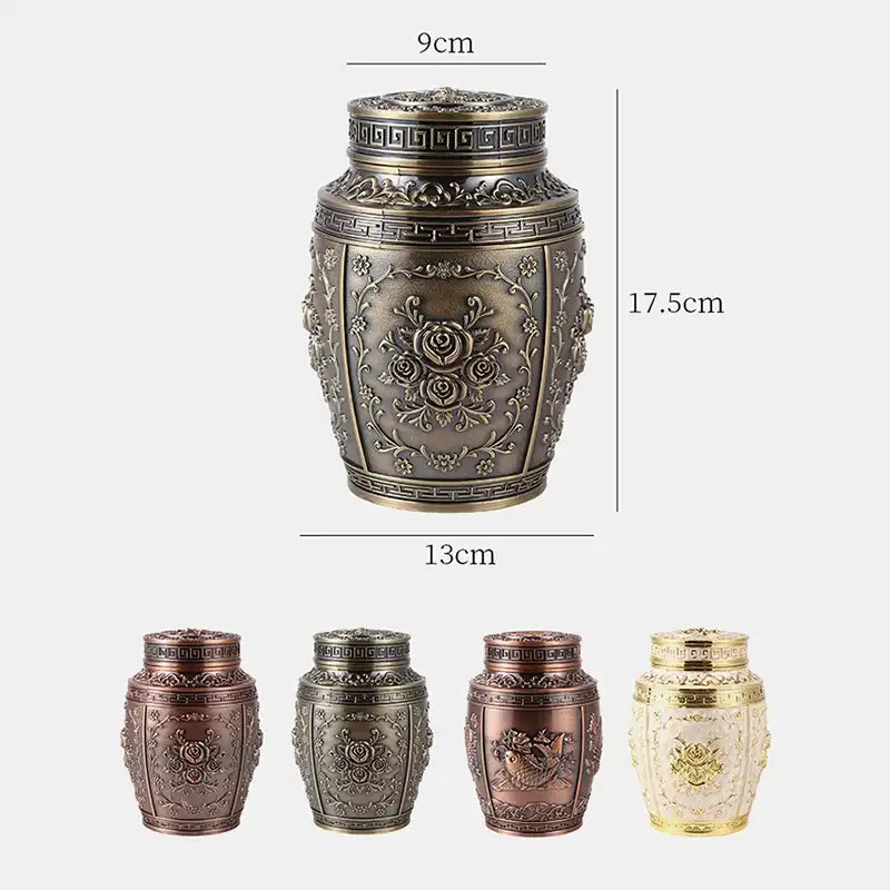 Embossed Rose Design Metal Cremation Urn