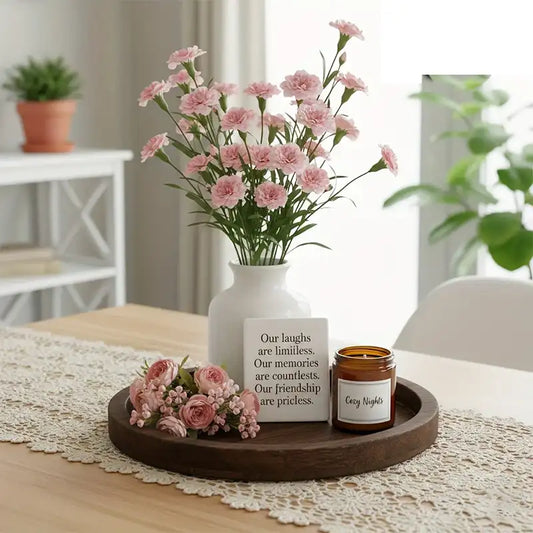 Farmhouse Round Wood Serving Tray - Plate for Candles & Centerpieces