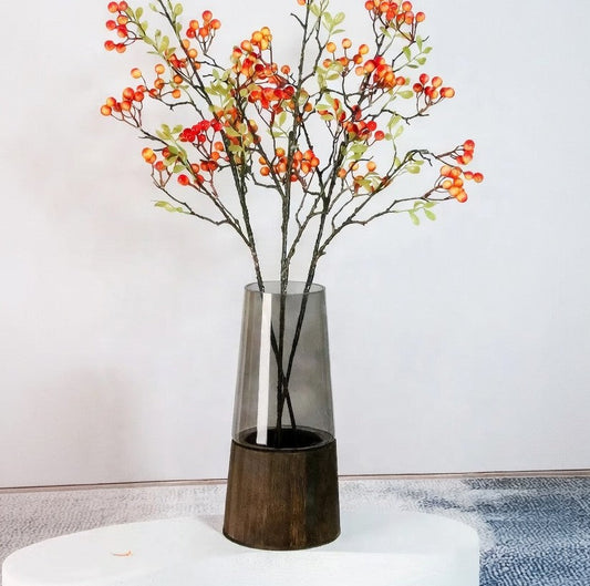 Nordic Glass Vase – Wooden Base Hydroponic Tabletop Decor