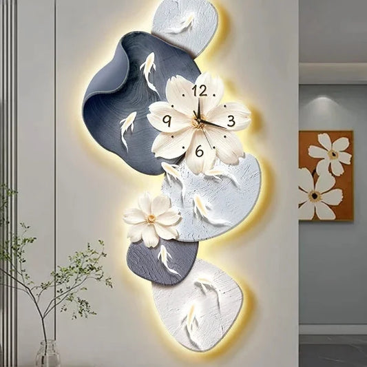 Modern Koi Art Wall Clock – Minimalist Silent Large Decorative Clock