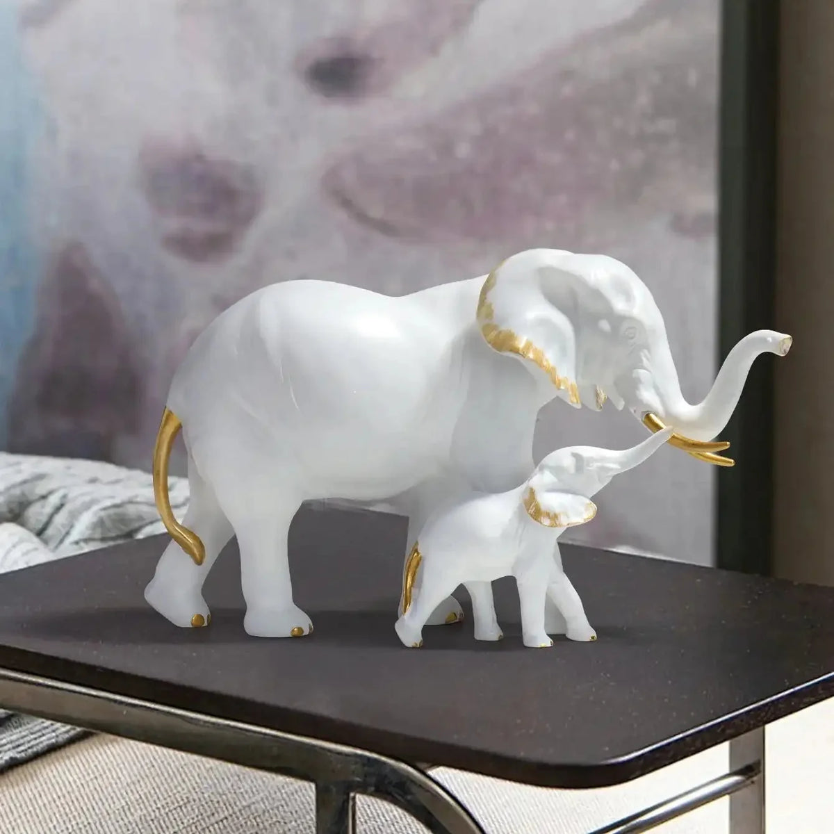 Mother and Child Elephant Resin Sculpture