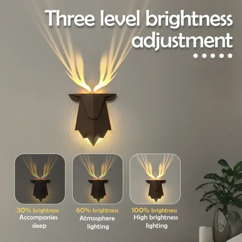 Deer Shadow LED Wall Night Light – Dimmable Bedside Lamp