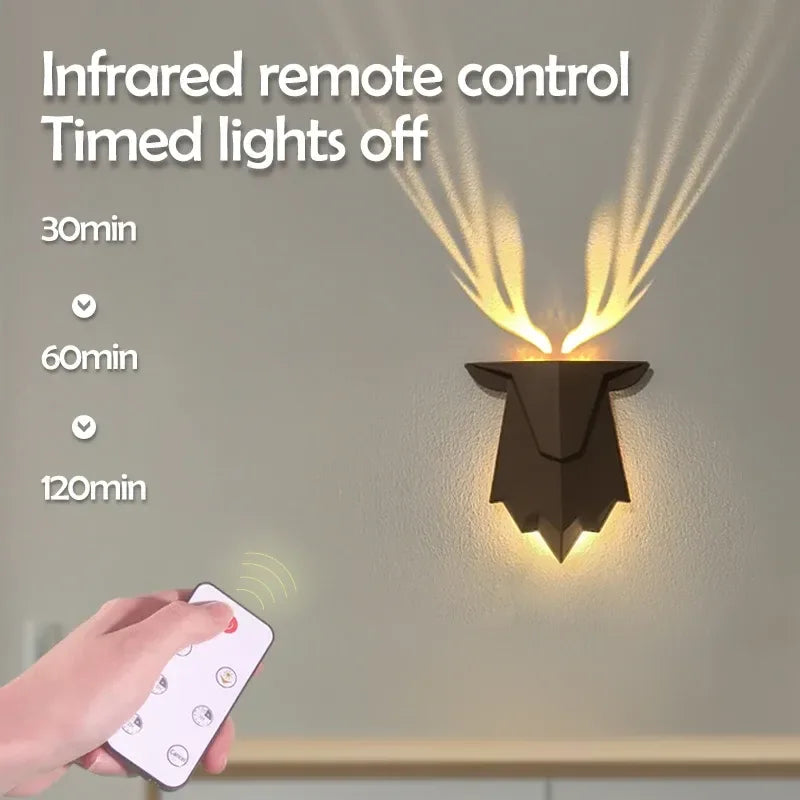 Deer Shadow LED Wall Night Light – Dimmable Bedside Lamp