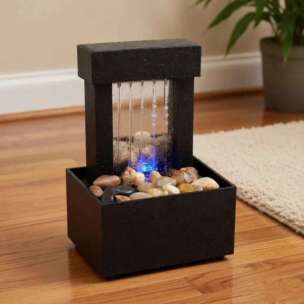 Desktop Water Fountain LED Zen Meditation Waterfall with Pebbles USB