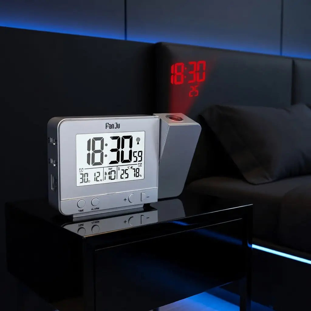 Digital Projection Alarm Clock with USB Charger | Dimmable LED Display, Thermometer & Dual Alarm