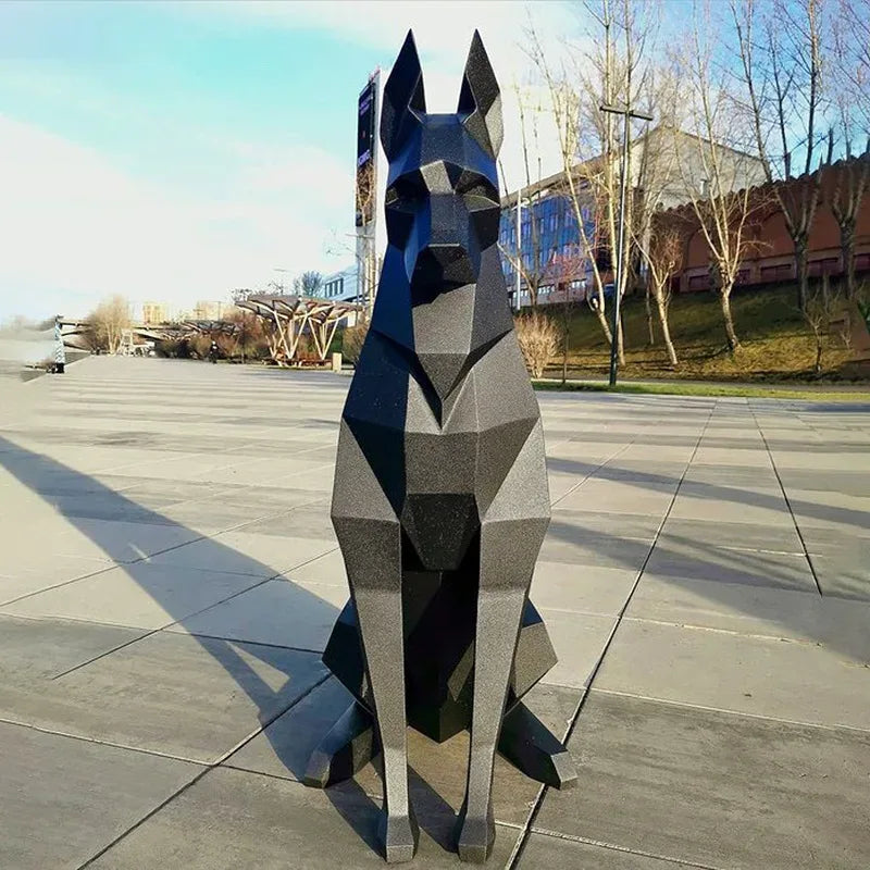 Geometric Doberman Sculpture – Modern Black Statement Decor