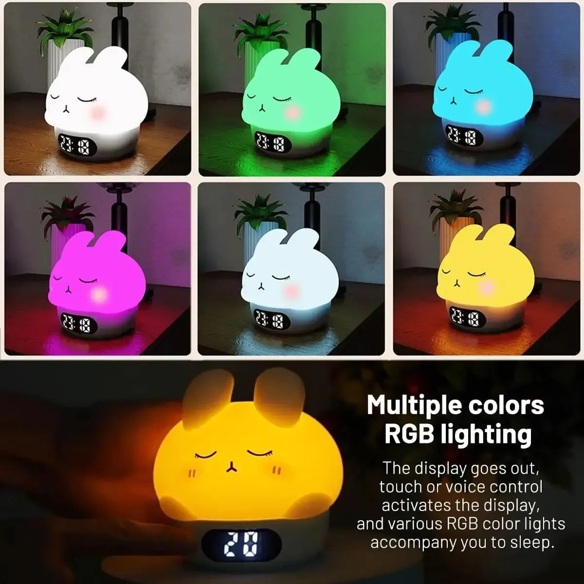 Duck & Cat Silicone Night Light – Alarm Clock RGB & Temperature Display