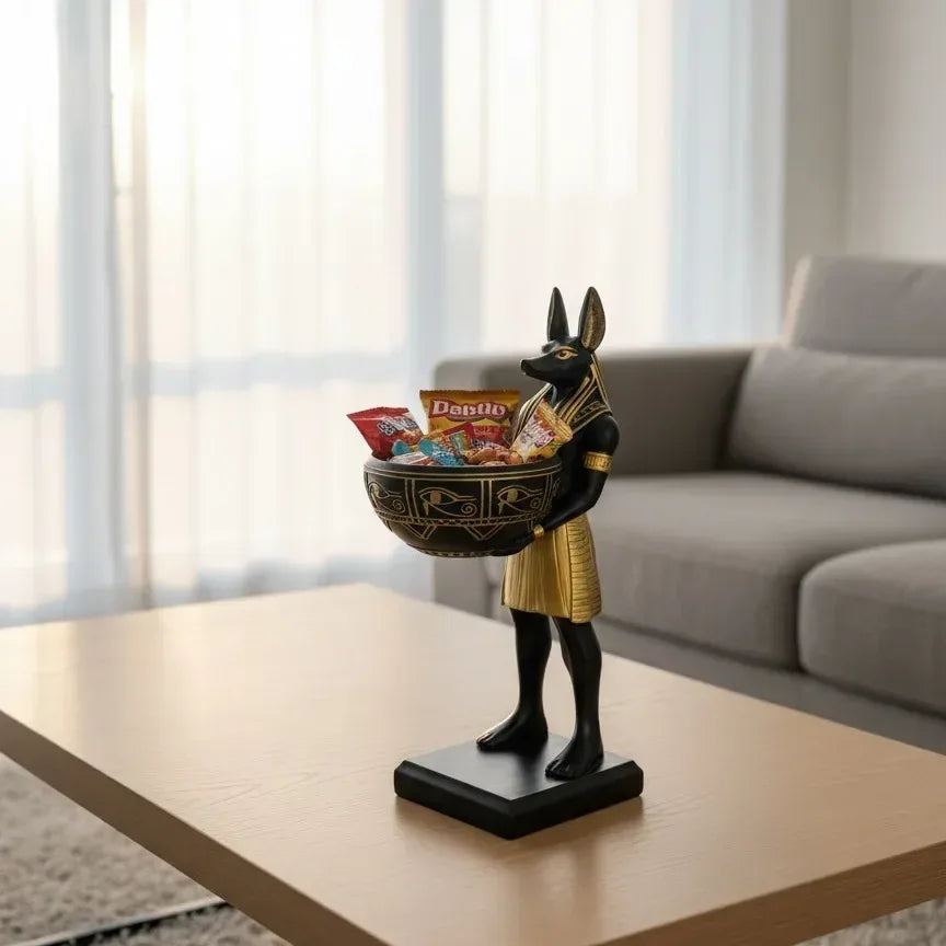 Egyptian Anubis Candy Bowl Statue – Resin Key Holder