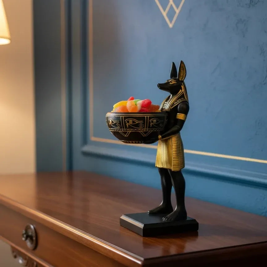 Egyptian Anubis Candy Bowl Statue – Resin Key Holder