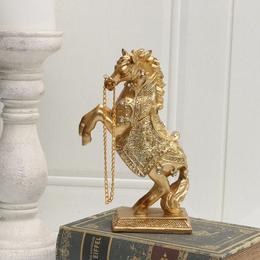Elegant Golden Horse Statue Majestic Resin Sculpture for Office & Home Decor