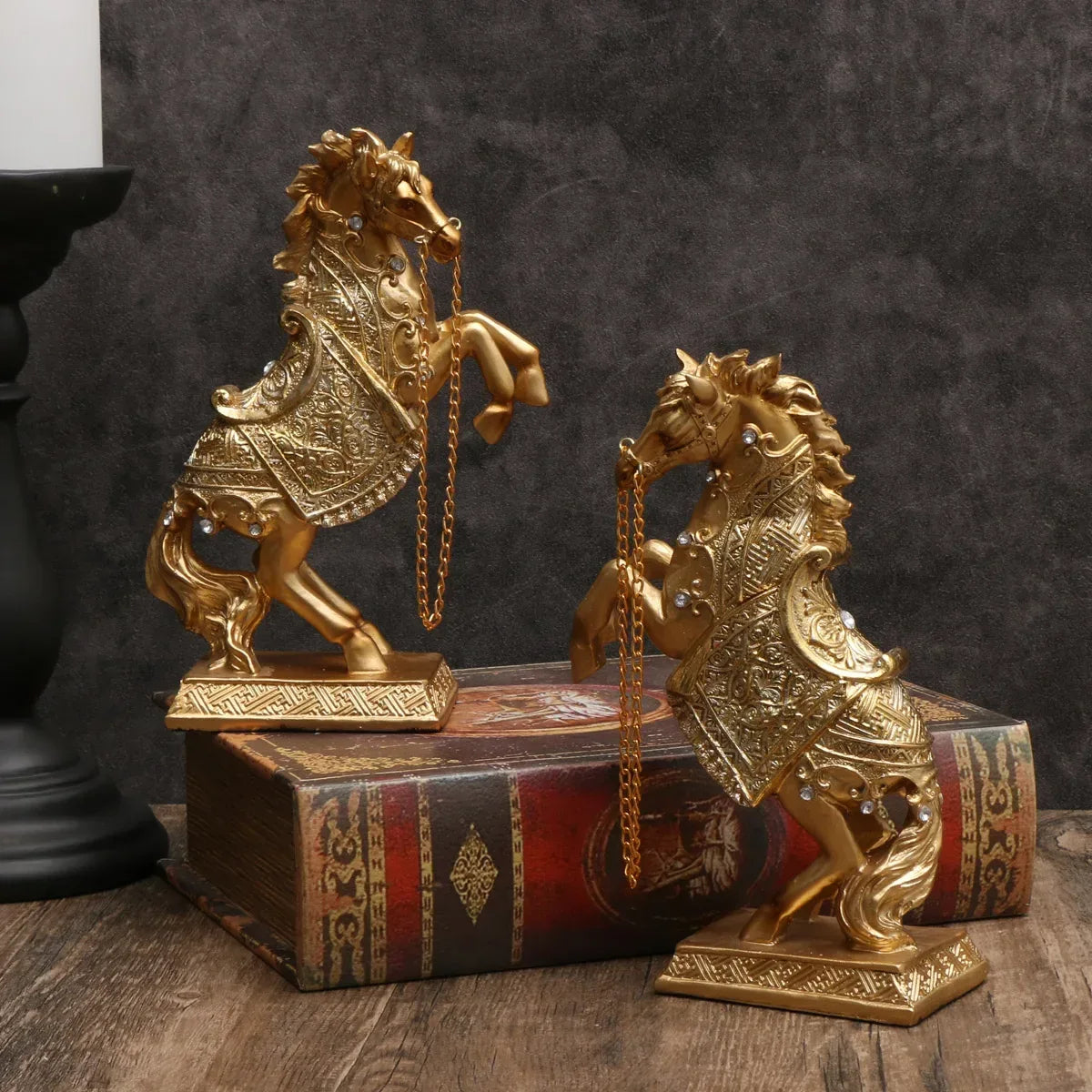 Elegant Golden Horse Statue Majestic Resin Sculpture for Office & Home Decor