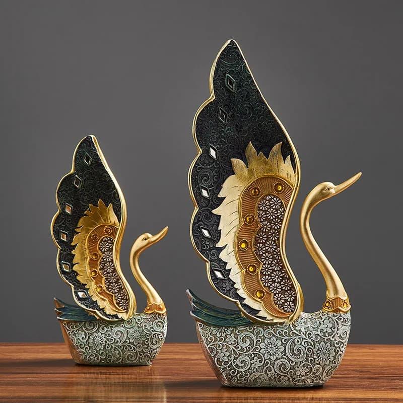 Elegant Swan Resin Sculpture Set – Luxury Couple Decor