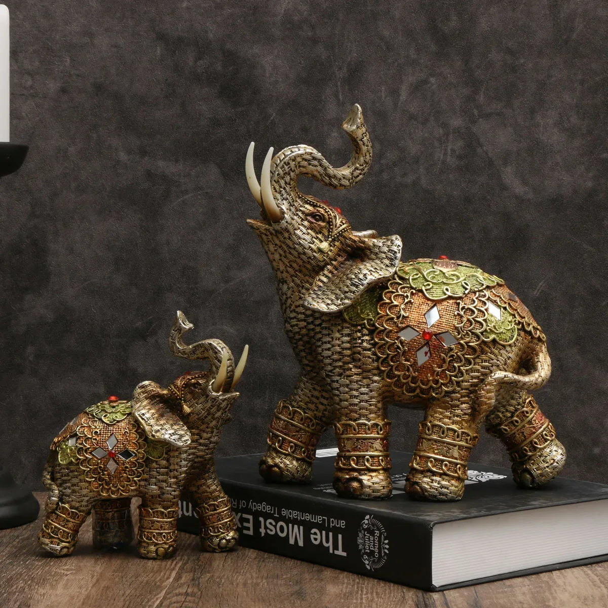 Exotic Embellished Elephant Figurine Resin Decorative Statue for Home Decor