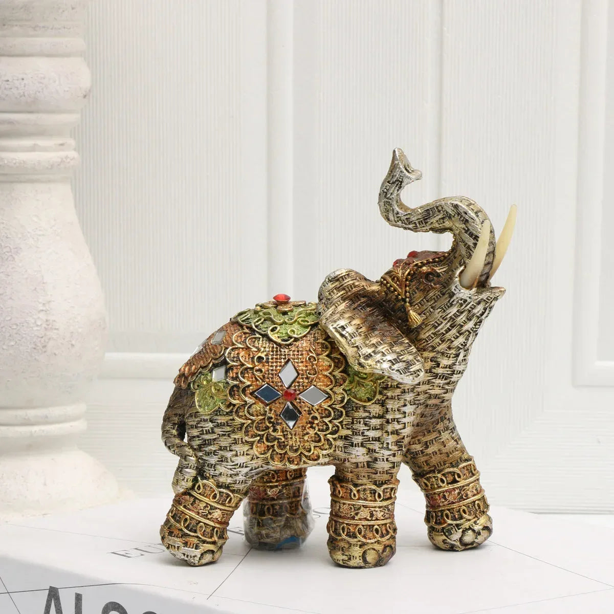 Exotic Embellished Elephant Figurine Resin Decorative Statue for Home Decor