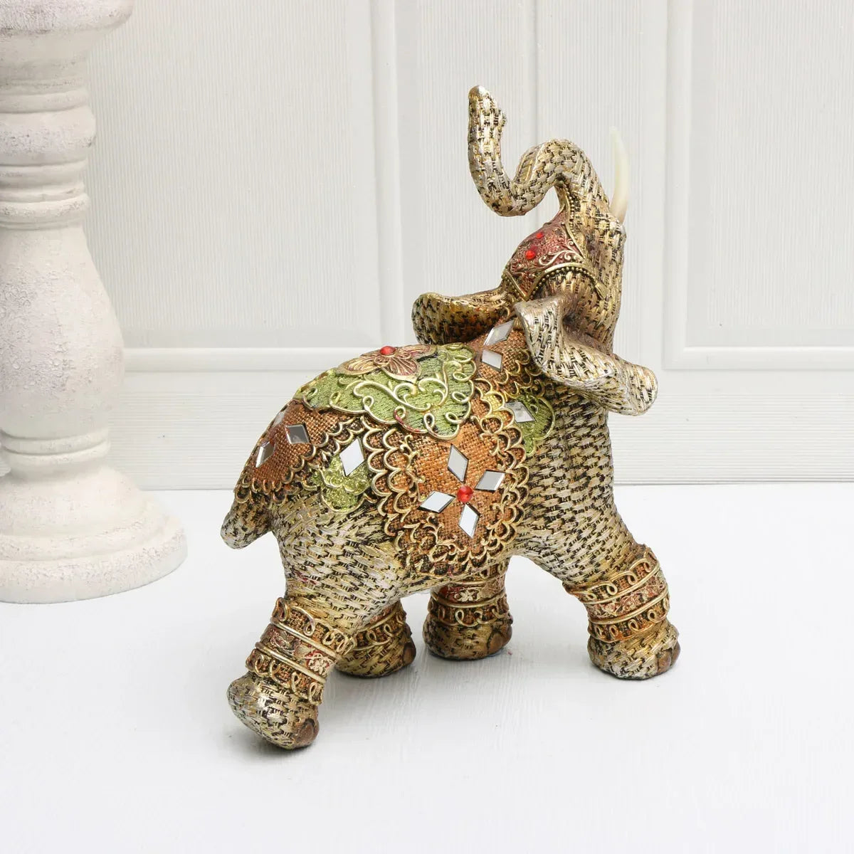 Exotic Embellished Elephant Figurine Resin Decorative Statue for Home Decor