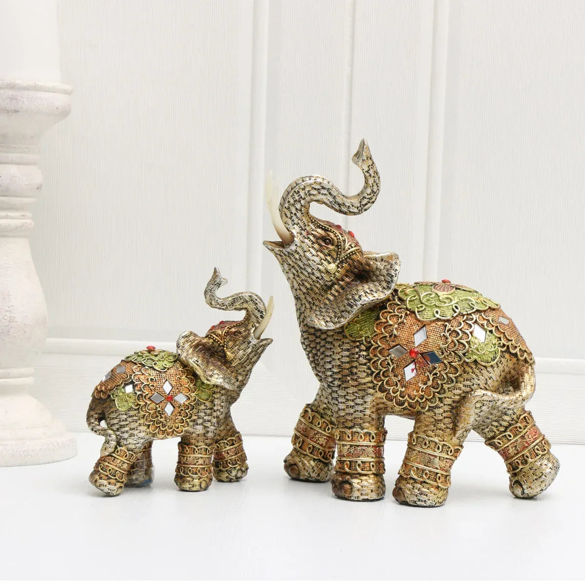 Exotic Embellished Elephant Figurine Resin Decorative Statue for Home Decor