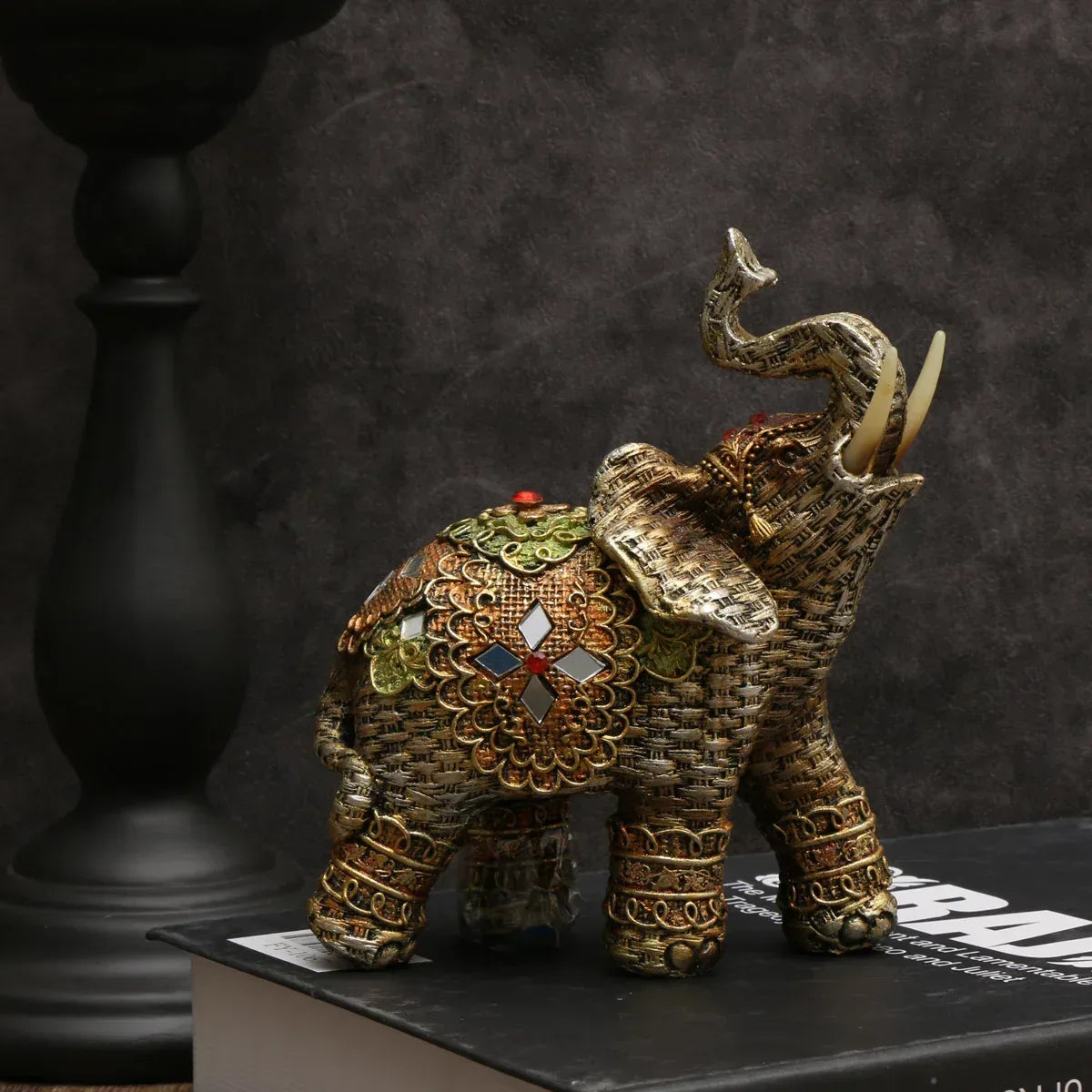 Exotic Embellished Elephant Figurine Resin Decorative Statue for Home Decor