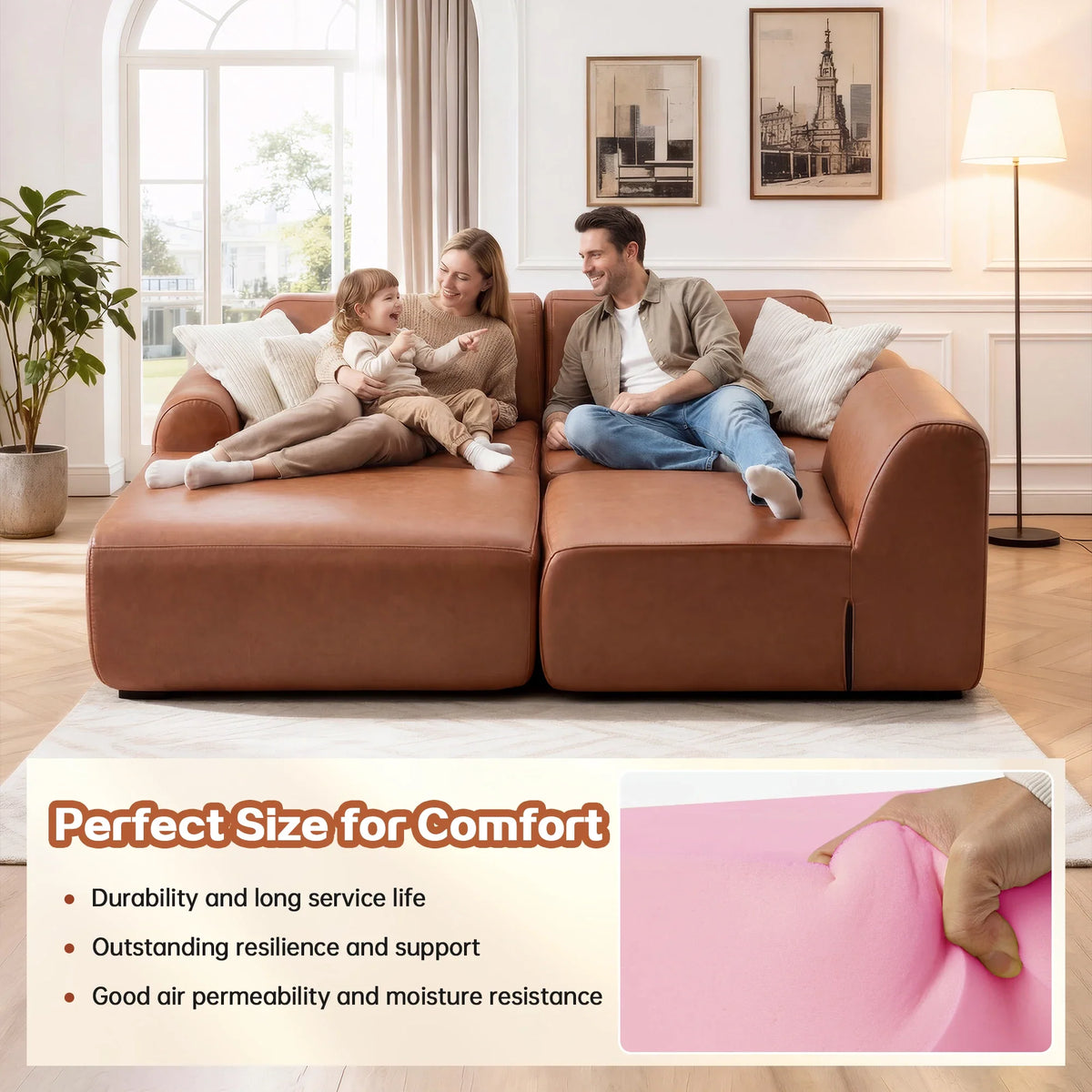 Oversized L-Shaped Modular Sofa Pet-Friendly Faux Leather & Corduroy