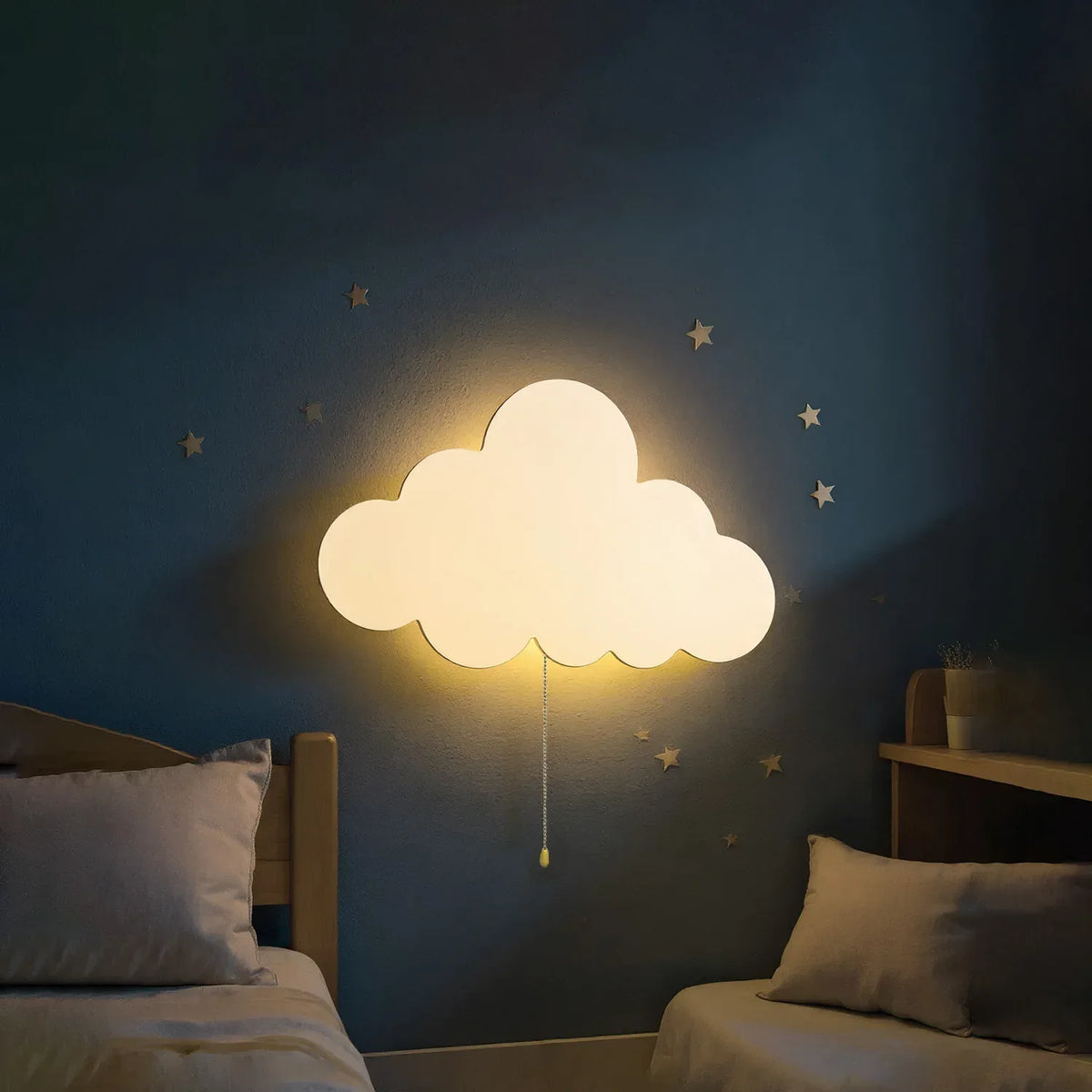 Floating Cloud Wall Lamp – Wooden Battery-Operated Nursery Night Light