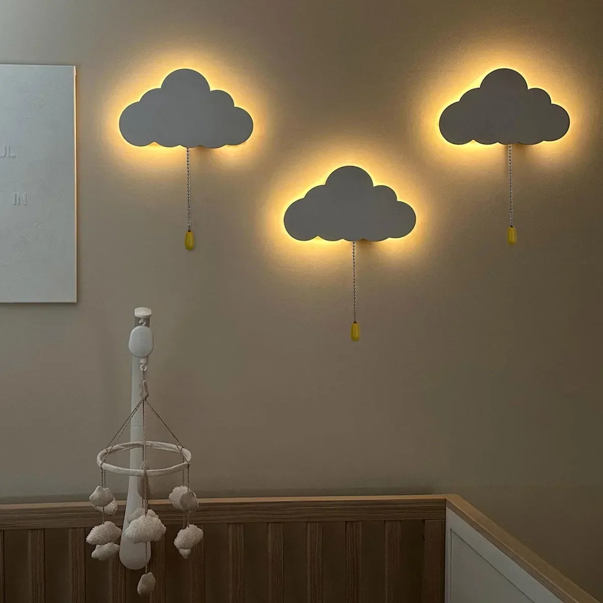 Floating Cloud Wall Lamp – Wooden Battery-Operated Nursery Night Light