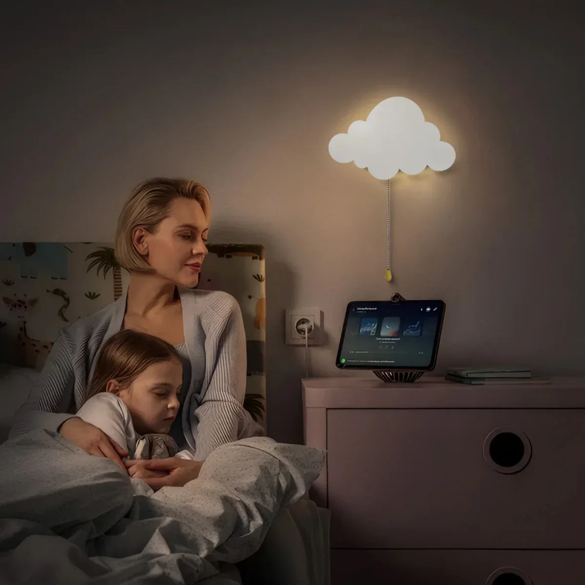 Floating Cloud Wall Lamp – Wooden Battery-Operated Nursery Night Light
