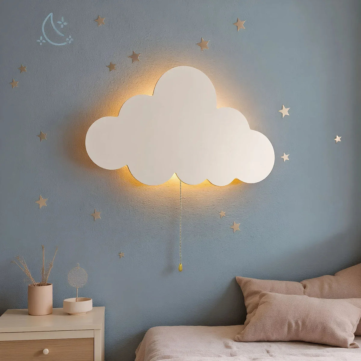 Floating Cloud Wall Lamp – Wooden Battery-Operated Nursery Night Light