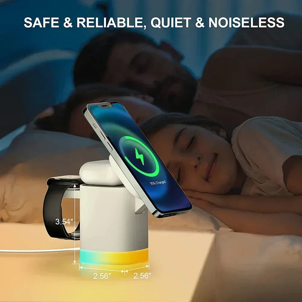 Foldable 3-in-1 MagSafe Wireless Charger RGB Travel Dock for iPhone & Watch