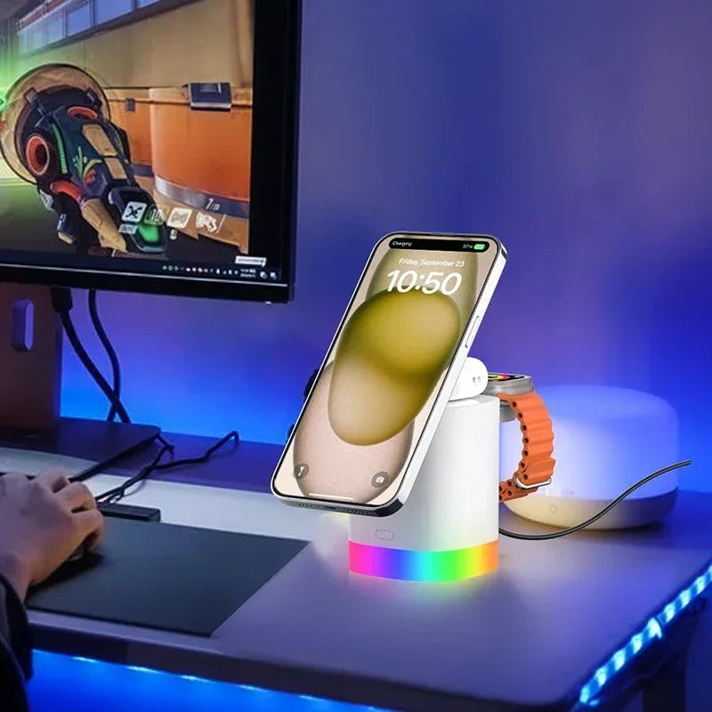 Foldable 3-in-1 MagSafe Wireless Charger RGB Travel Dock for iPhone & Watch