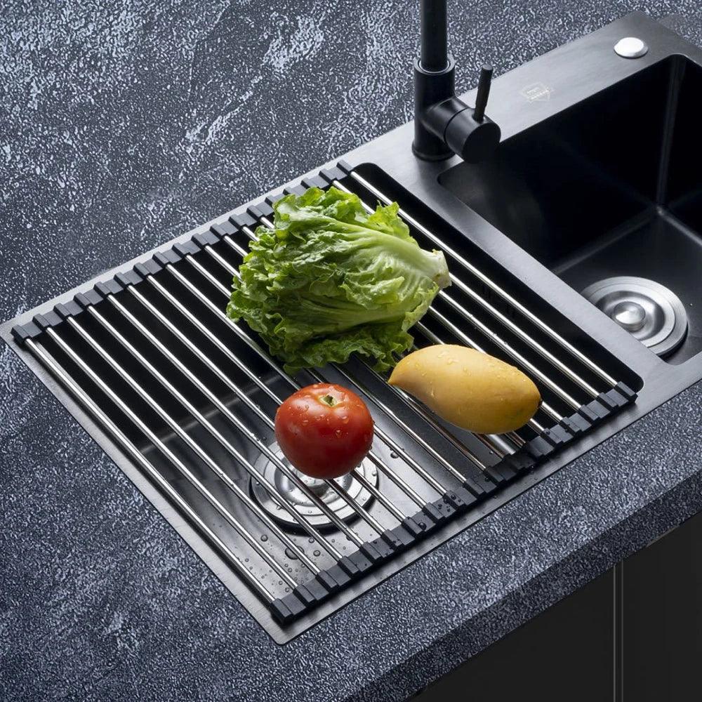 Foldable Roll-Up Sink Drain Rack – Dish & Vegetable Drying Mat