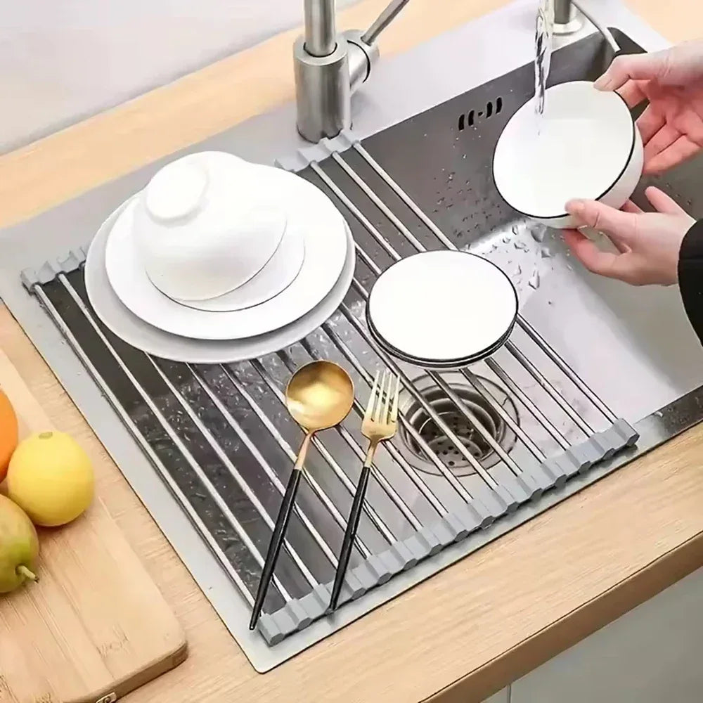 Foldable Roll-Up Sink Drain Rack – Dish & Vegetable Drying Mat