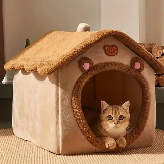 Foldable Winter Pet House – Removable Washable Cat Cave & Puppy Sofa Bed