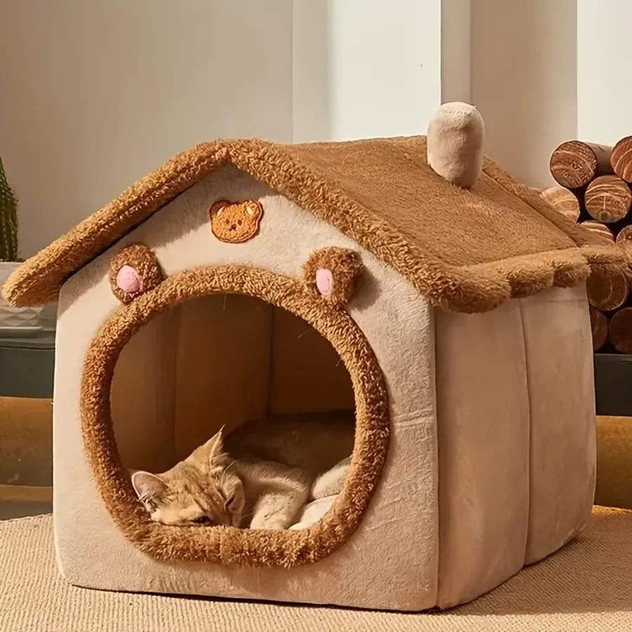 Foldable Winter Pet House – Removable Washable Cat Cave & Puppy Sofa Bed