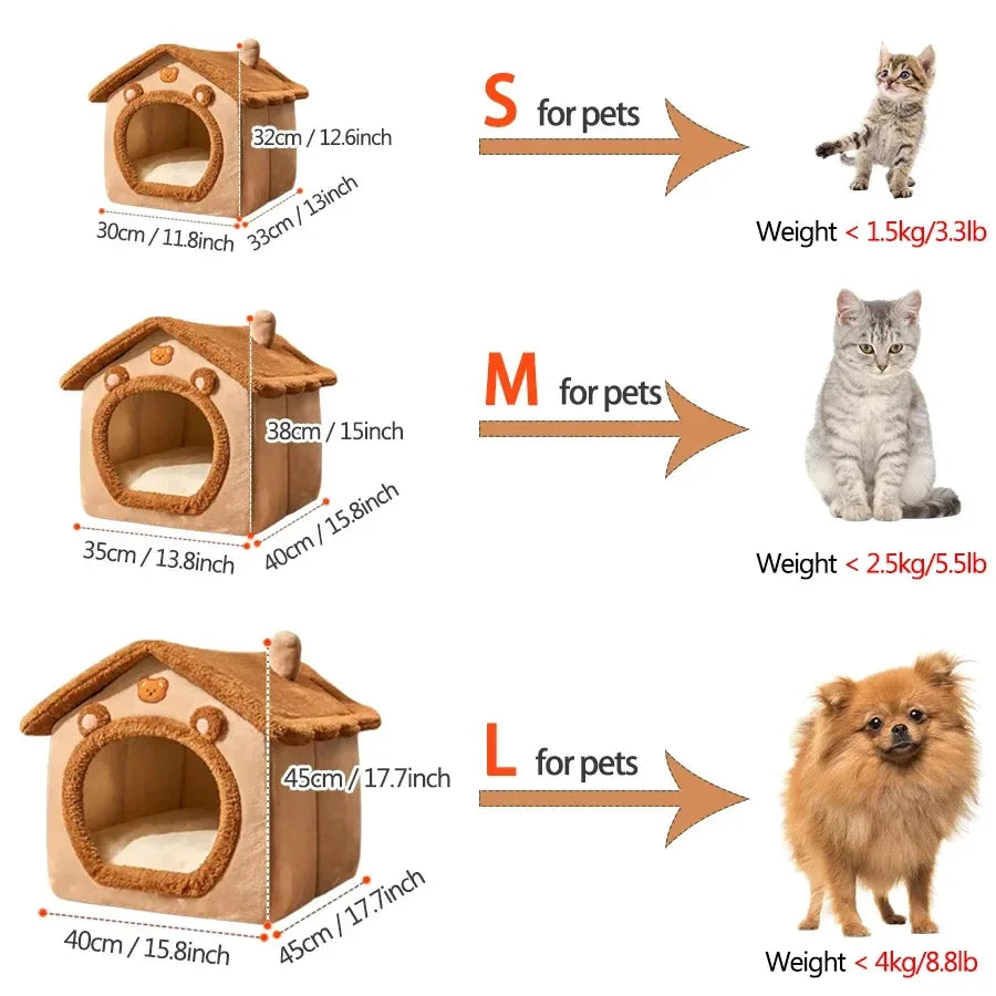 Foldable Winter Pet House – Removable Washable Cat Cave & Puppy Sofa Bed