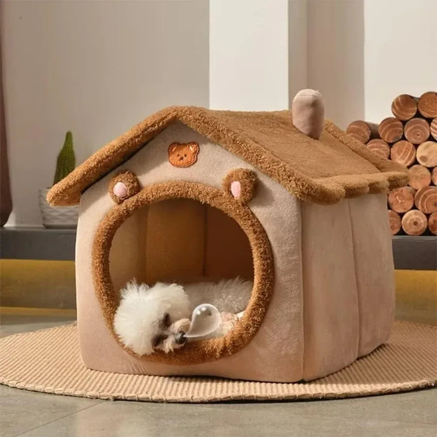 Foldable Winter Pet House – Removable Washable Cat Cave & Puppy Sofa Bed