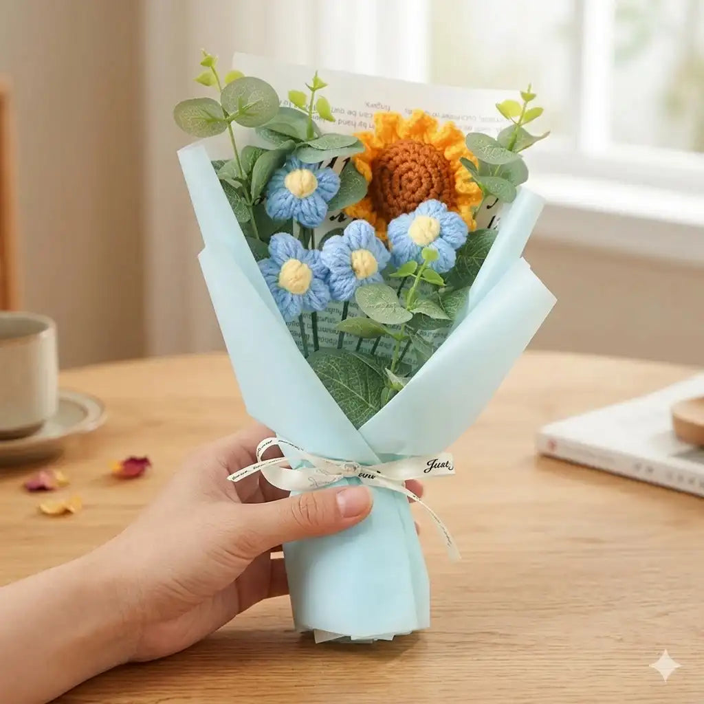 Handmade Crochet Sunflower & Daisy Bouquet - Everlasting Floral Gift