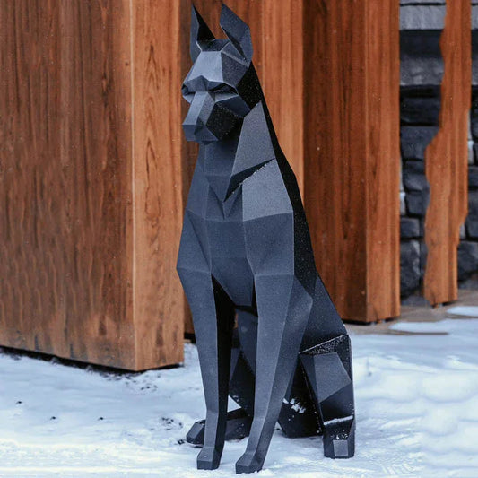 Geometric Doberman Sculpture – Modern Black Statement Decor