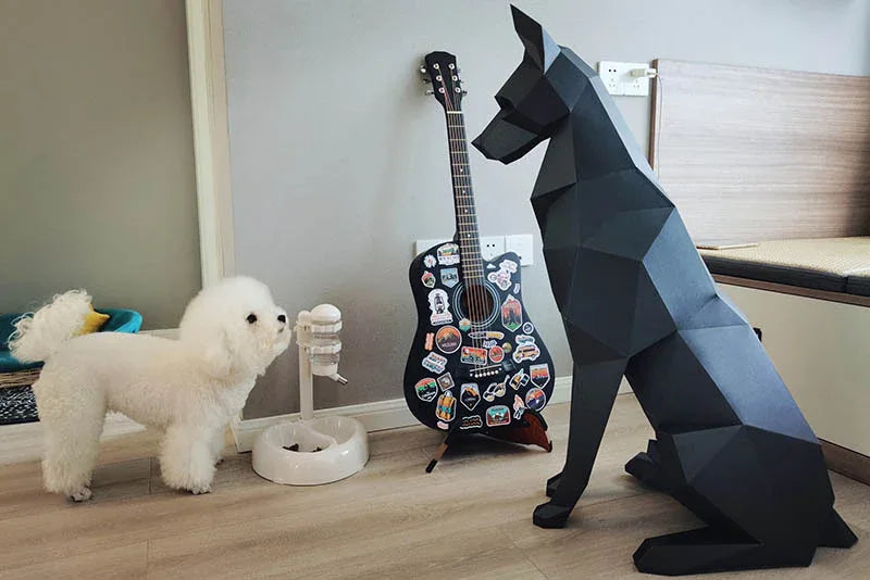 Geometric Doberman Sculpture – Modern Black Statement Decor