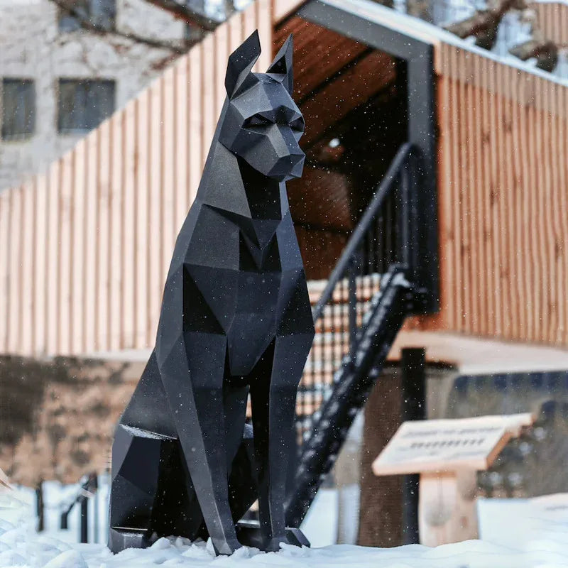 Geometric Doberman Sculpture – Modern Black Statement Decor