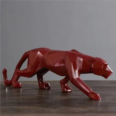Geometric Panther Sculpture – Modern Abstract Resin Accent