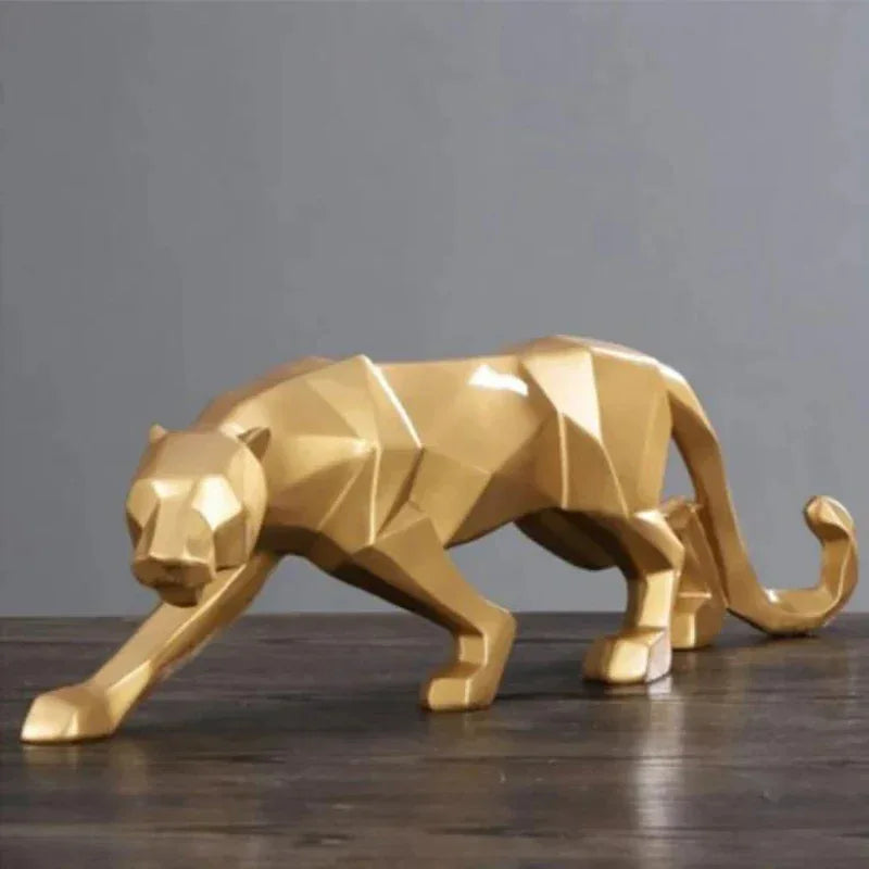Geometric Panther Sculpture – Modern Abstract Resin Accent