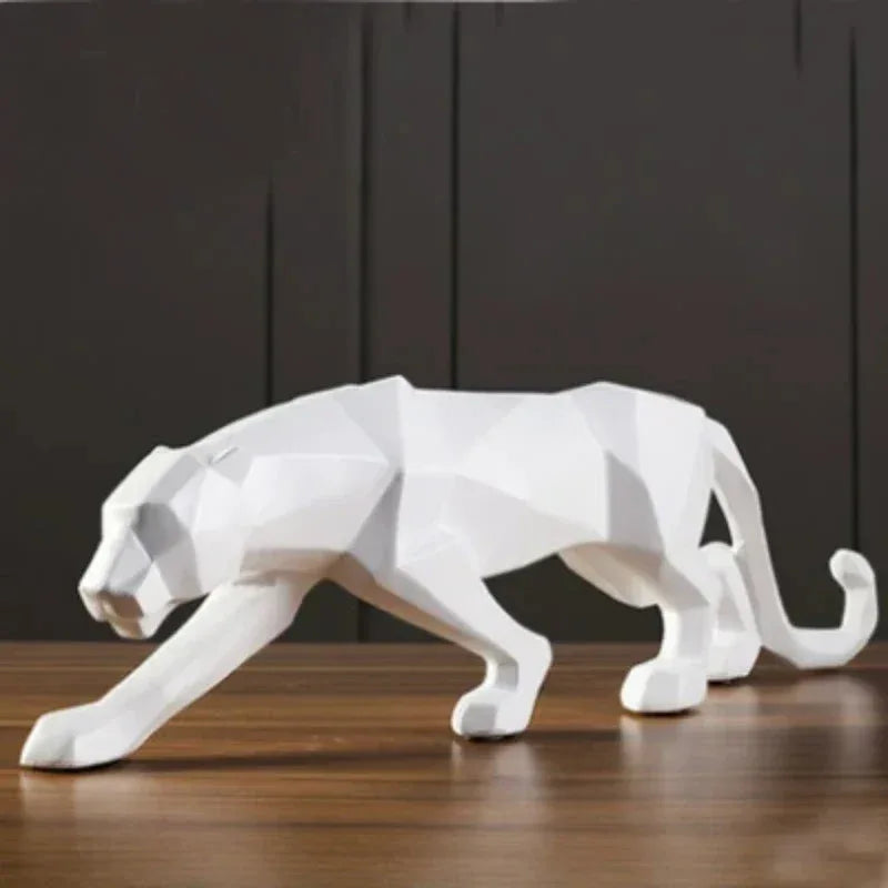 Geometric Panther Sculpture – Modern Abstract Resin Accent
